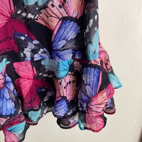 Boston Proper One Shoulder Butterfly Print Dress Black Multi - Picture 5 of 15